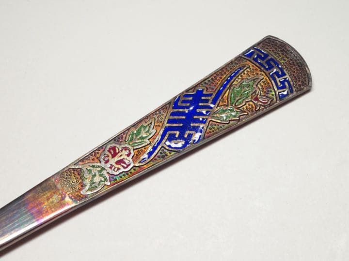 朝鮮の工芸品 銀製 七宝細工 銀匙箸2客 茶道具 箱付 李王家 朝鮮美術