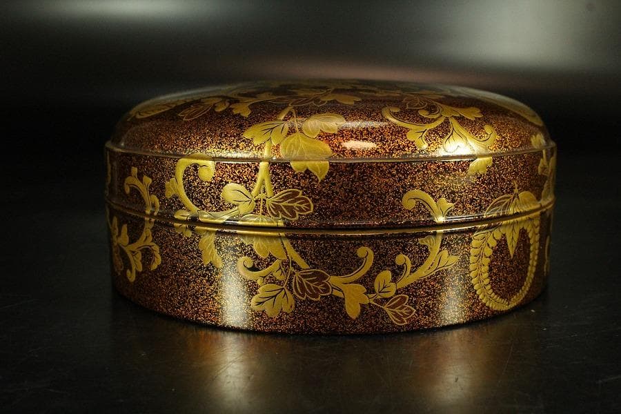 古美術 纏枝蓮花紋 蒔絵 蓋物 時代物 美品(K-A752)