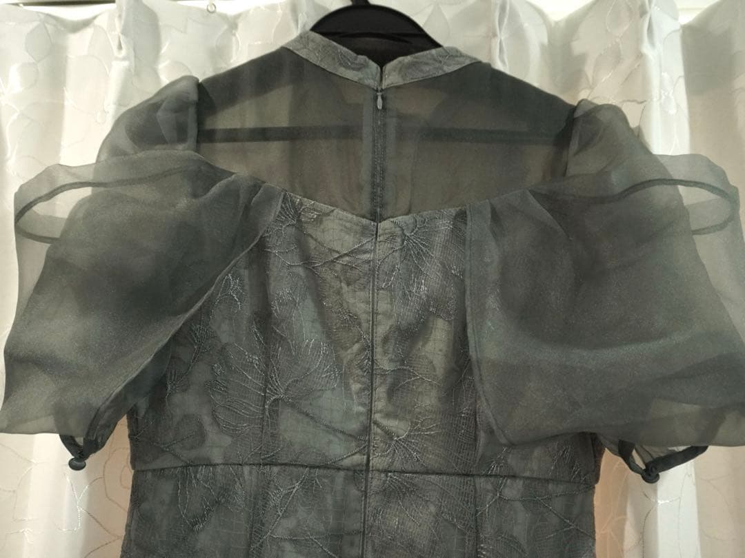 Leja オーガンジードレープパフスリーブマーメイドシルエットドレス グレー