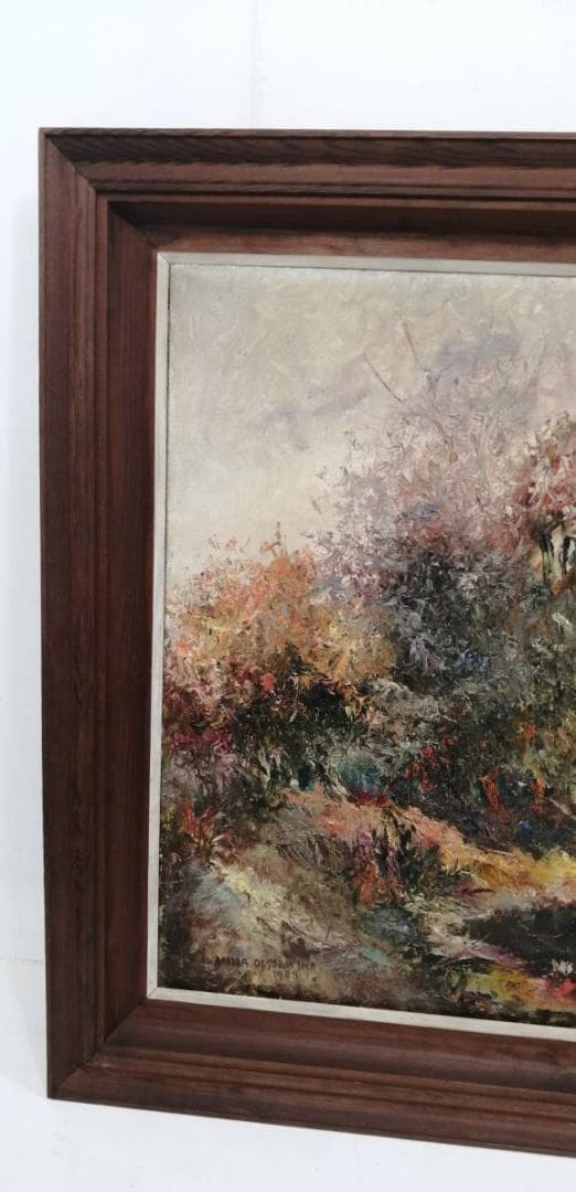 40%【真作】アンナ・オルシェウスカ 油彩 1988年 ポーランド 風景画 自然