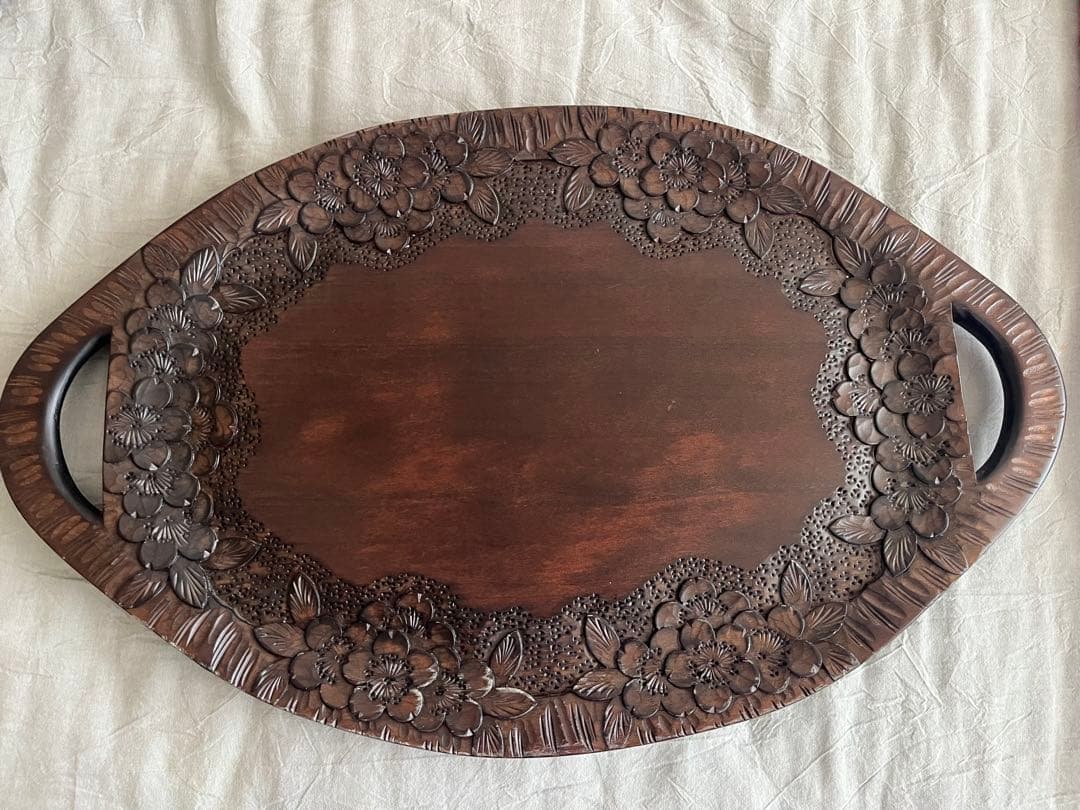 軽井沢彫り 桜縁彫 トレー 大坂屋家具店