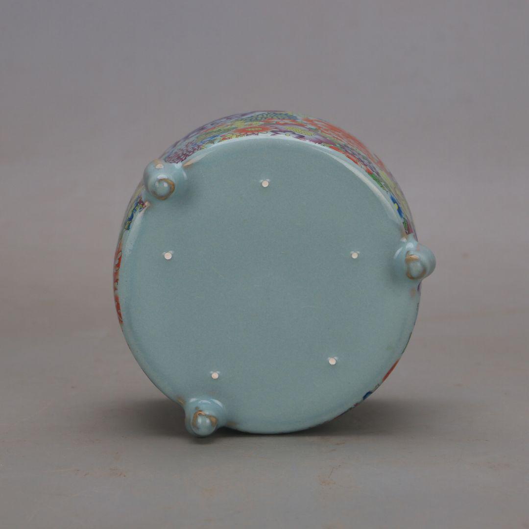 万花満工パステル三足香炉 景徳鎮 陶磁器 装飾品 現代工芸品 美術品 置物