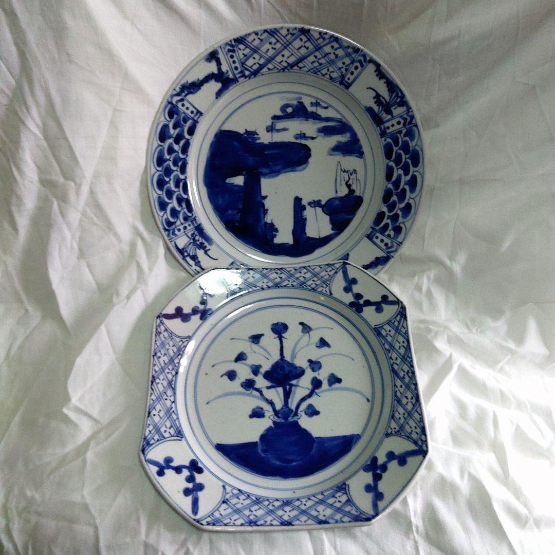 伊万里焼　手描染付皿　2枚