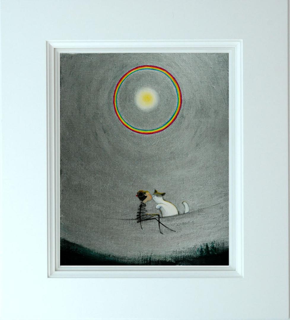 油絵 菅家令子 絵 絵画 インテリア 額付(黒) F3-031019子猫と女の子