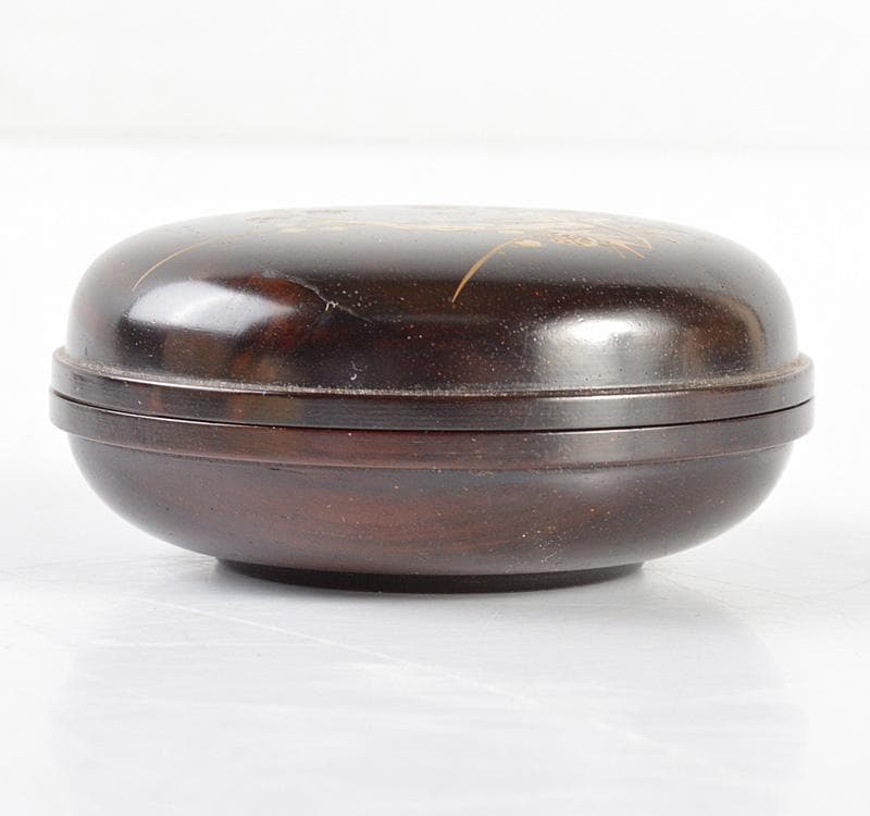 茶道具　荒木省山造　紫檀製　金蒔絵四君子文　香合　共箱　VR4771