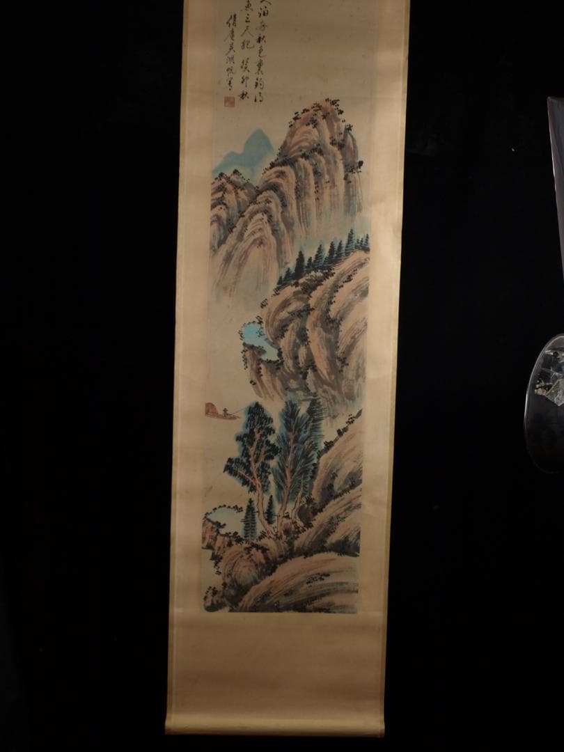 骨董掛け軸】 中国吴湖帆 近代 肉筆保證 掛け軸 DE599B3-2