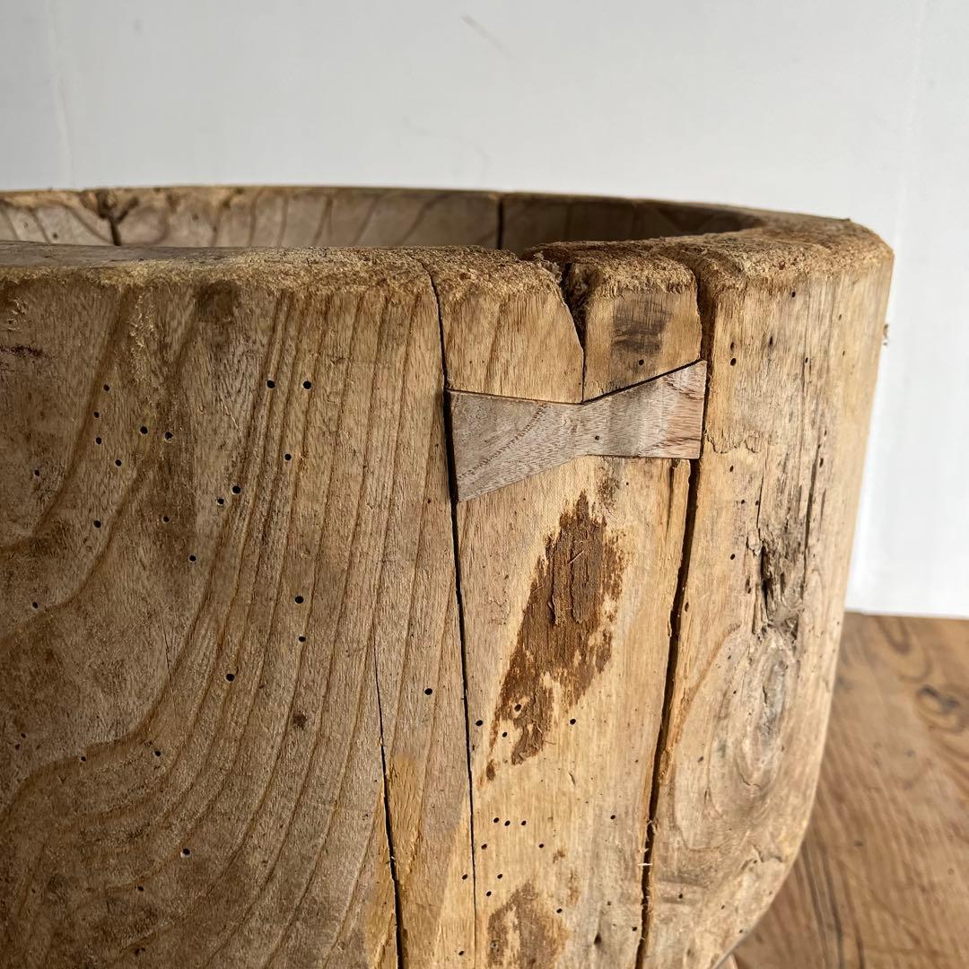 アンティーク ローテーブル 欅 ケヤキ 臼 プリミティブ 無塗装 《送料込み》
