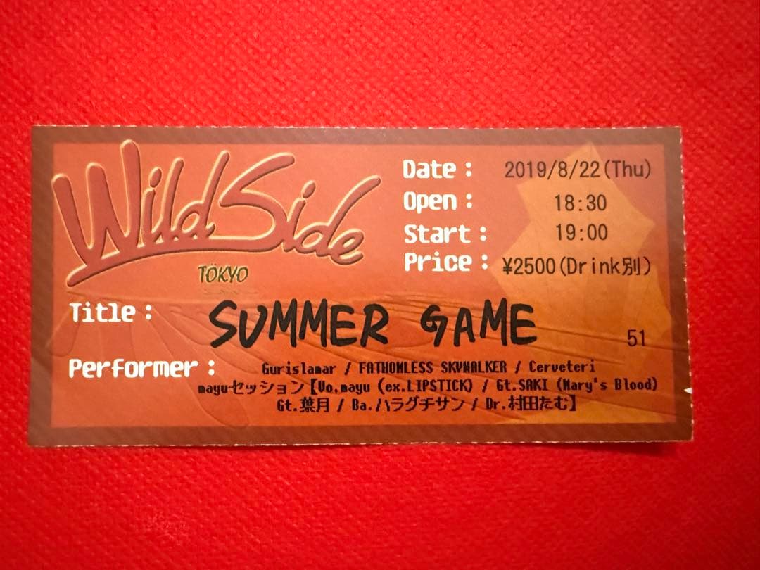 SUMMER GAME チケット 2019年8月22日 半券　NEMOPHILA SUMMER GAME チケット 2019年8月22日 半券 NEMOPHILA お 得