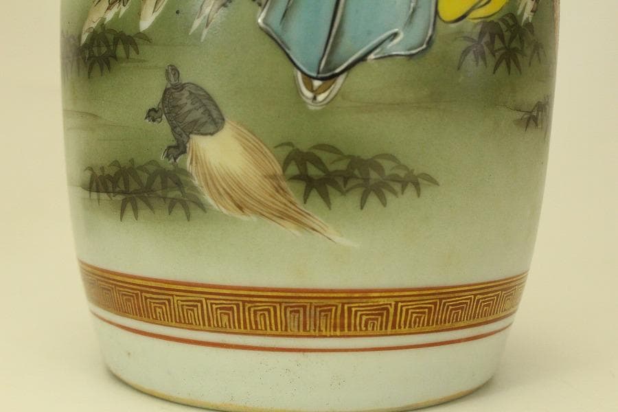 九谷 赤絵金彩 人物紋 徳利 瓶 一対 明治期(ZE587)