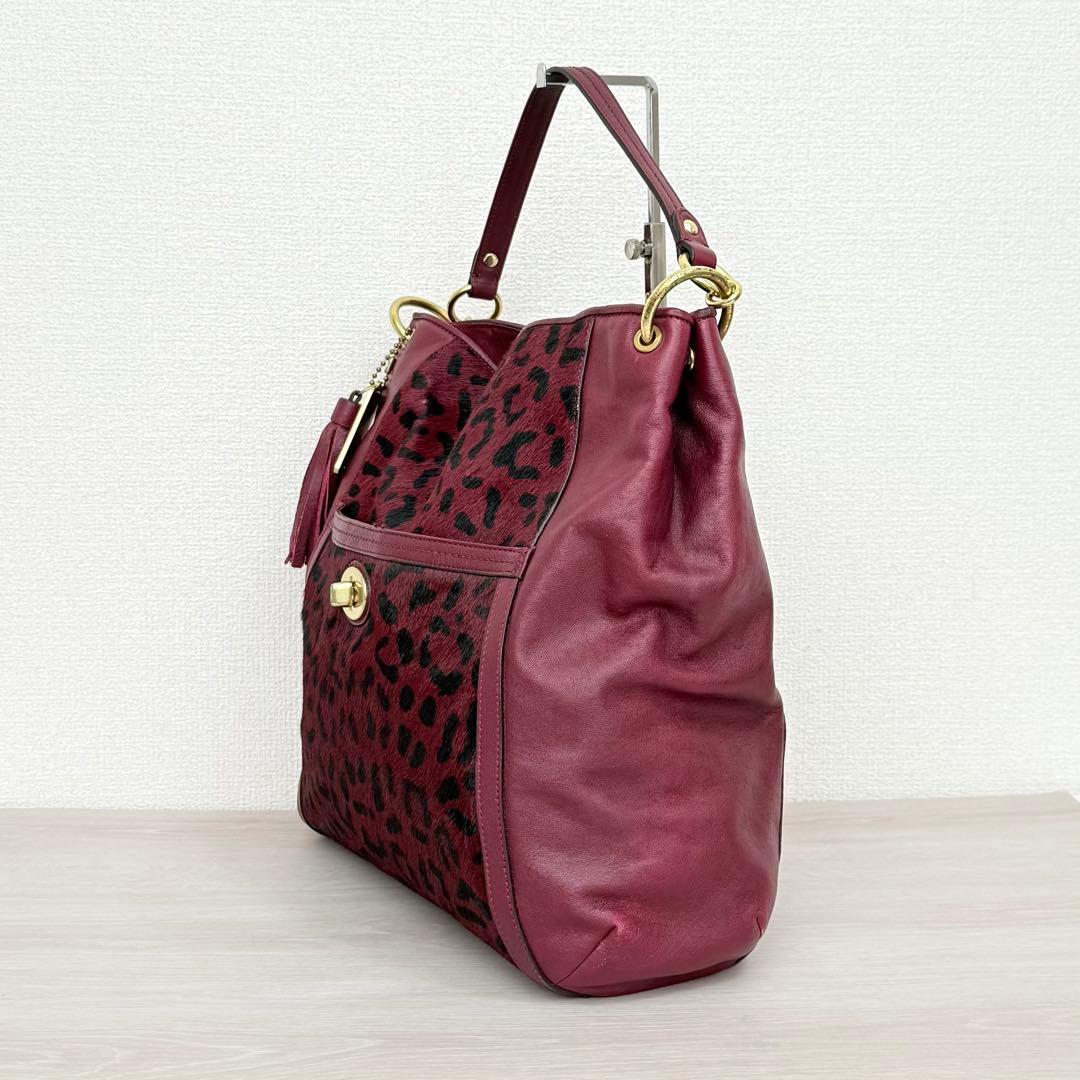 COACH ホーボー ワンショルダーバッグ ハラコ レオパード ターンロック
