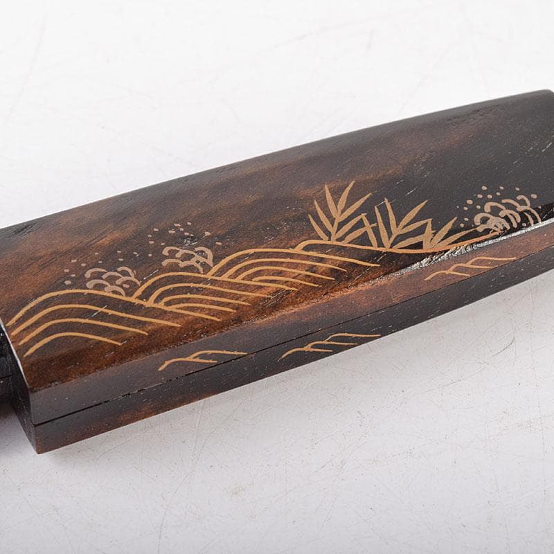 茶道具　田中宗凌造　芦に波蒔絵　黒柿櫂形香合　共箱　V　7964