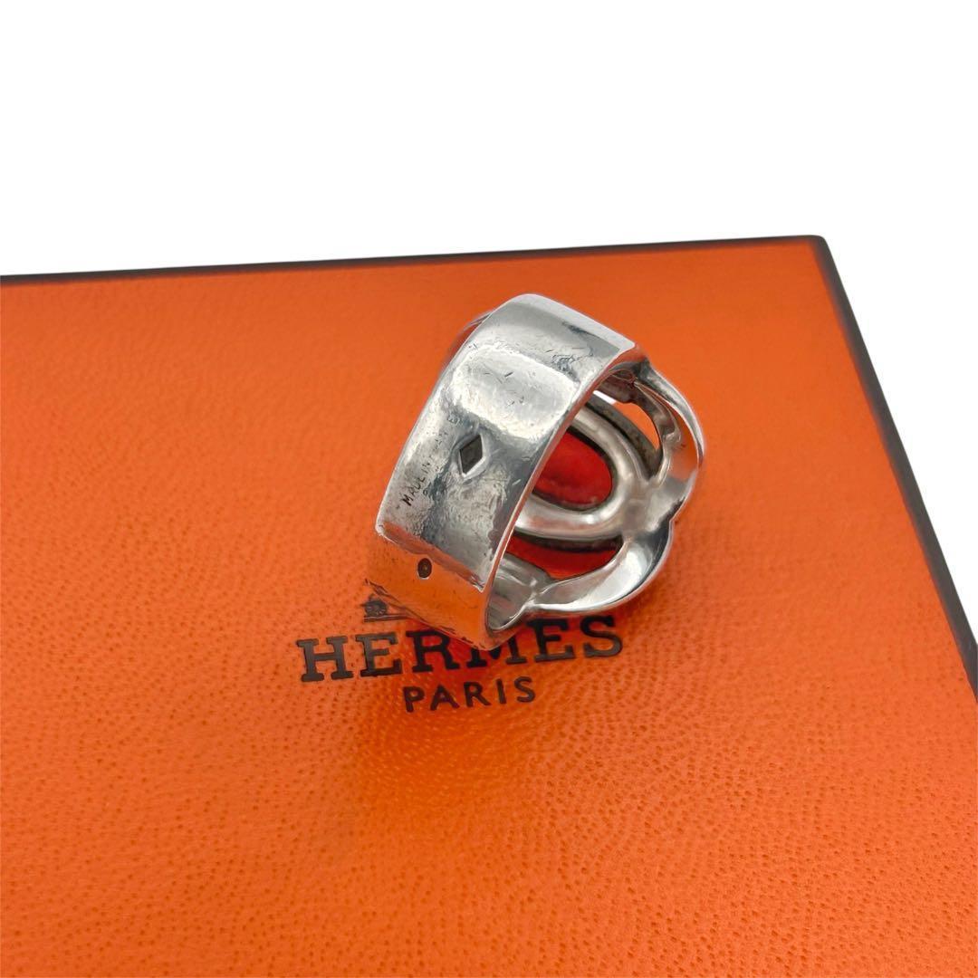 【幻】HERMES ヴィンテージ リング カーネリアン コンビ Ag925 52