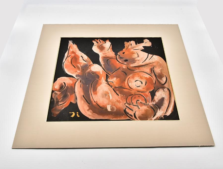 真作 ] 篁牛人 画 水彩画 裸婦 肉筆 額装 8号 縦35cm 横37cm