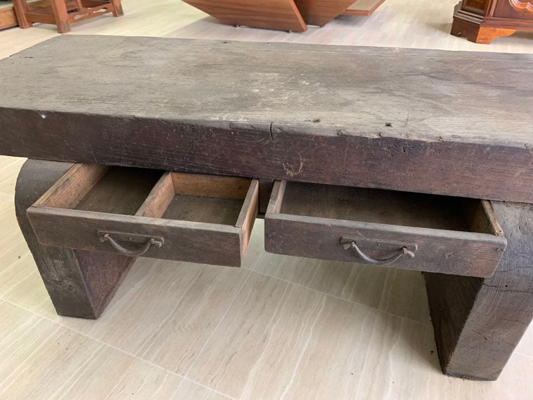 木製文机 ダークブラウン 2引き出し