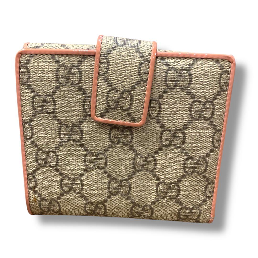 グッチ 折り財布 GGスプリーム ピンク×ベージュ　キャンバス　リボン　箱付き