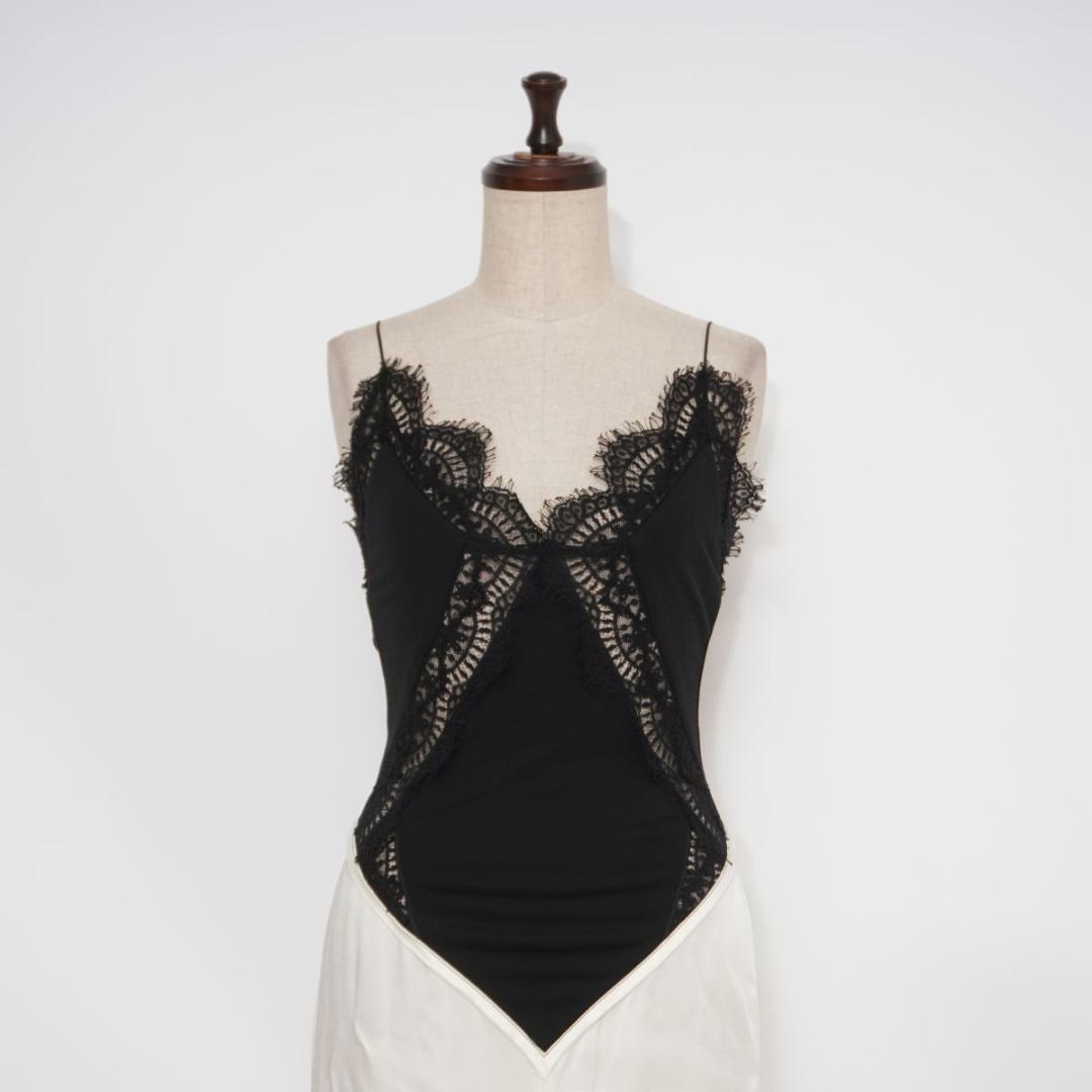 ヴィクトリアベッカム サテンレース切替パーティドレス 白 サイズ38*HD694