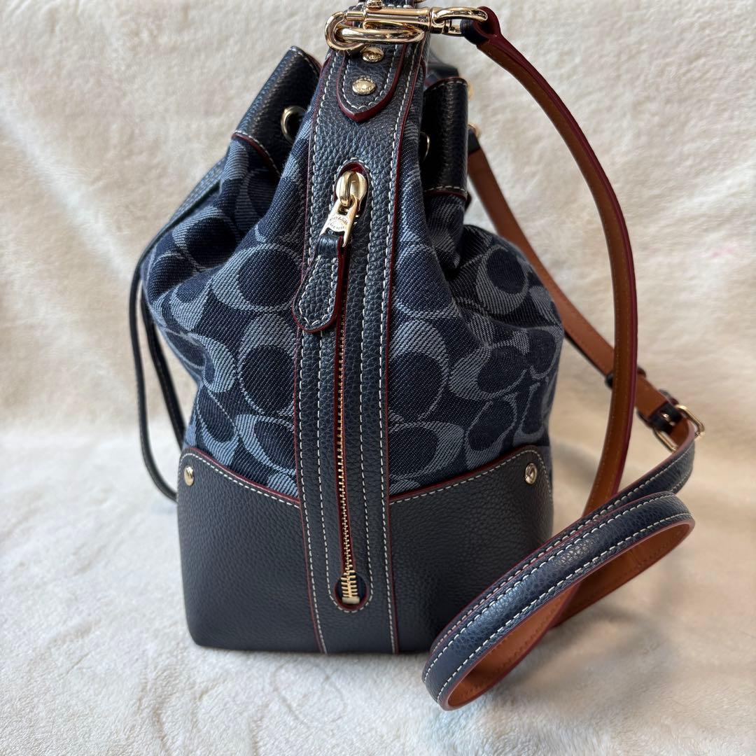 【激美品】COACH コーチ ショルダーバッグ 巾着 シグネチャー デニム