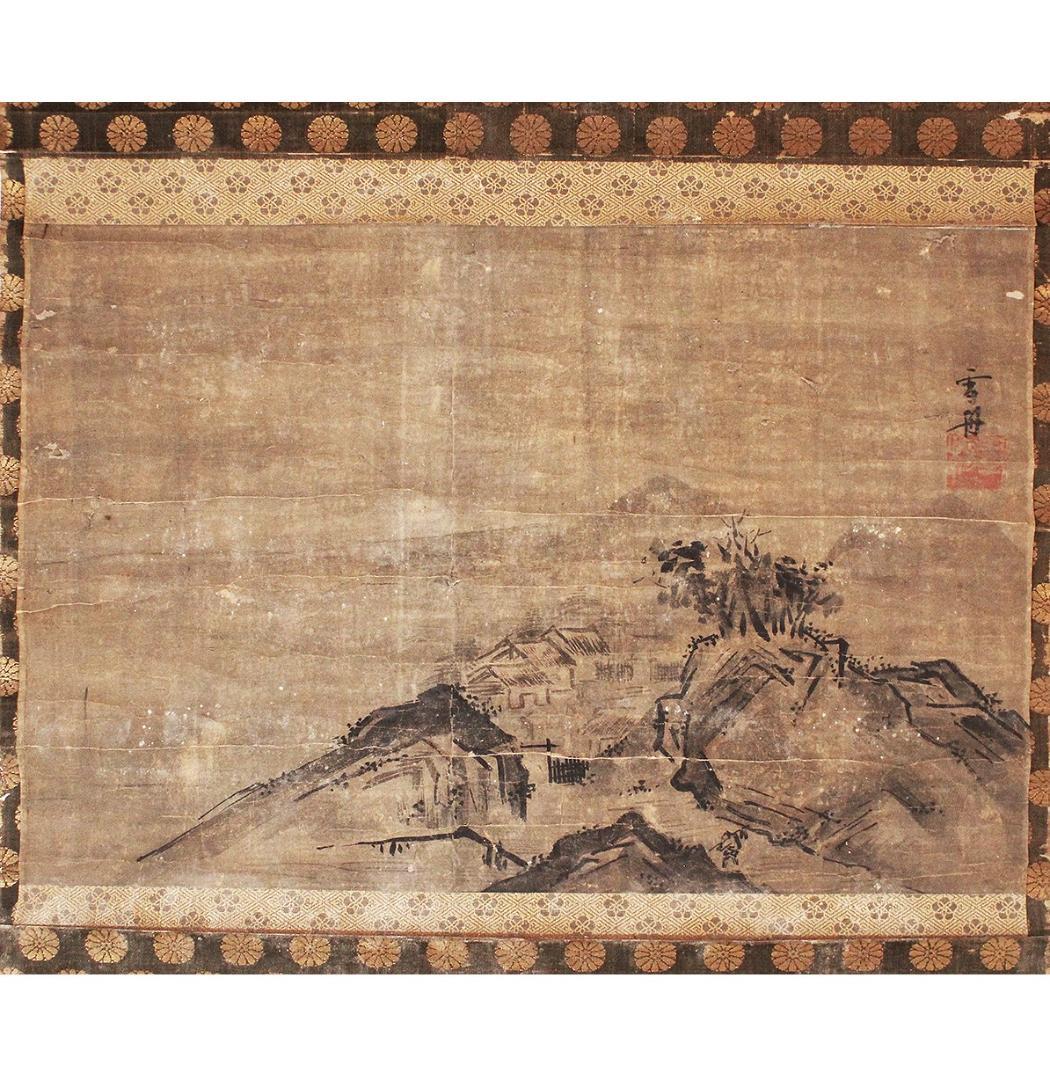 真筆】◇雪舟等楊 山水図◇ 掛軸 肉筆紙本 検 千利休 狩野