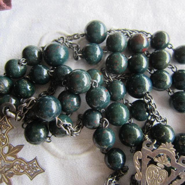 フランスアンティーク 純銀製 ロザリオ 透彫 革ケース付の通販はau PAY