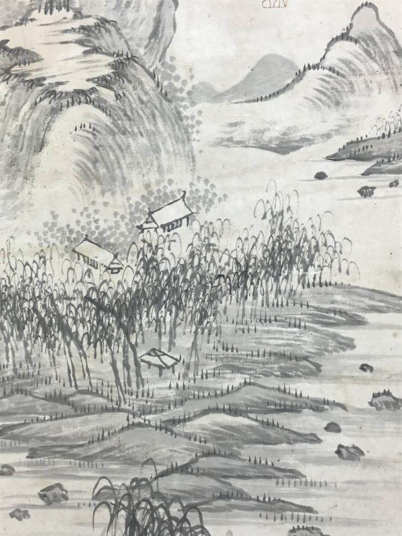 真作/田能村直入/山水画賛/山水図/掛軸/名家伝来/AD-845