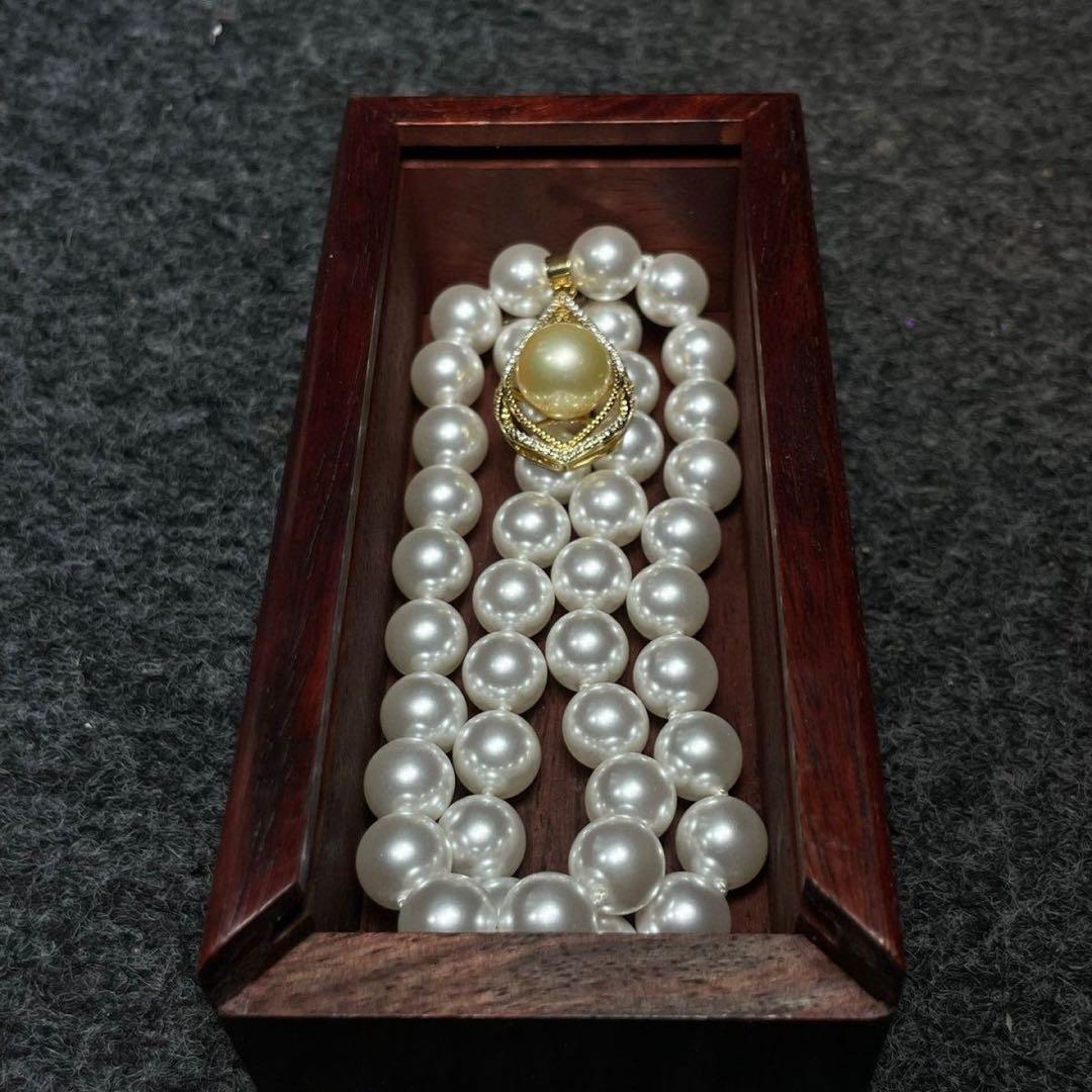 花梨木 彩貝インレイ ジュエリーボックス／パールネックレス付き