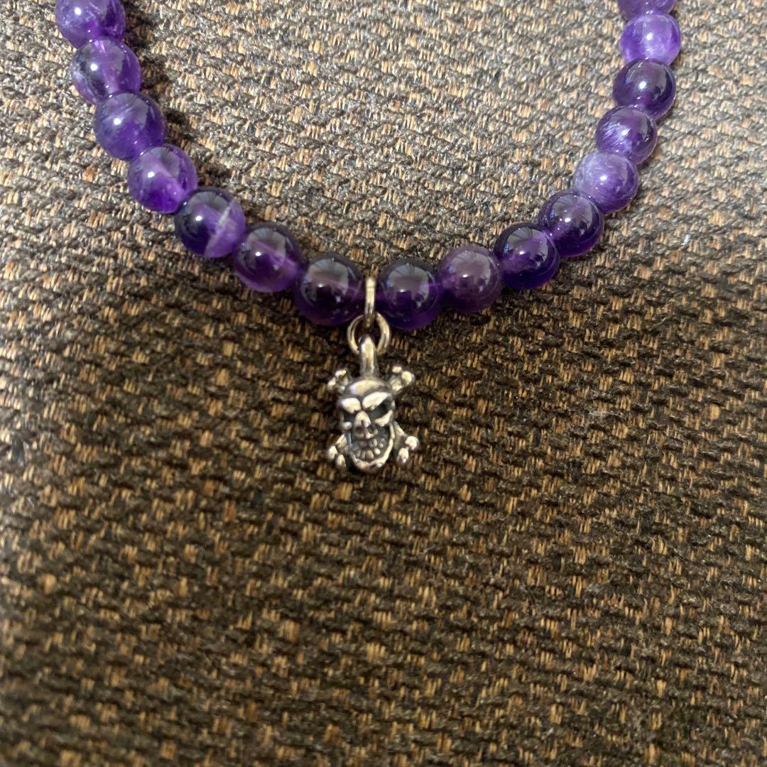 BWL アメジスト クロスボーン　スカルチャーム ブレスレット　サイズM