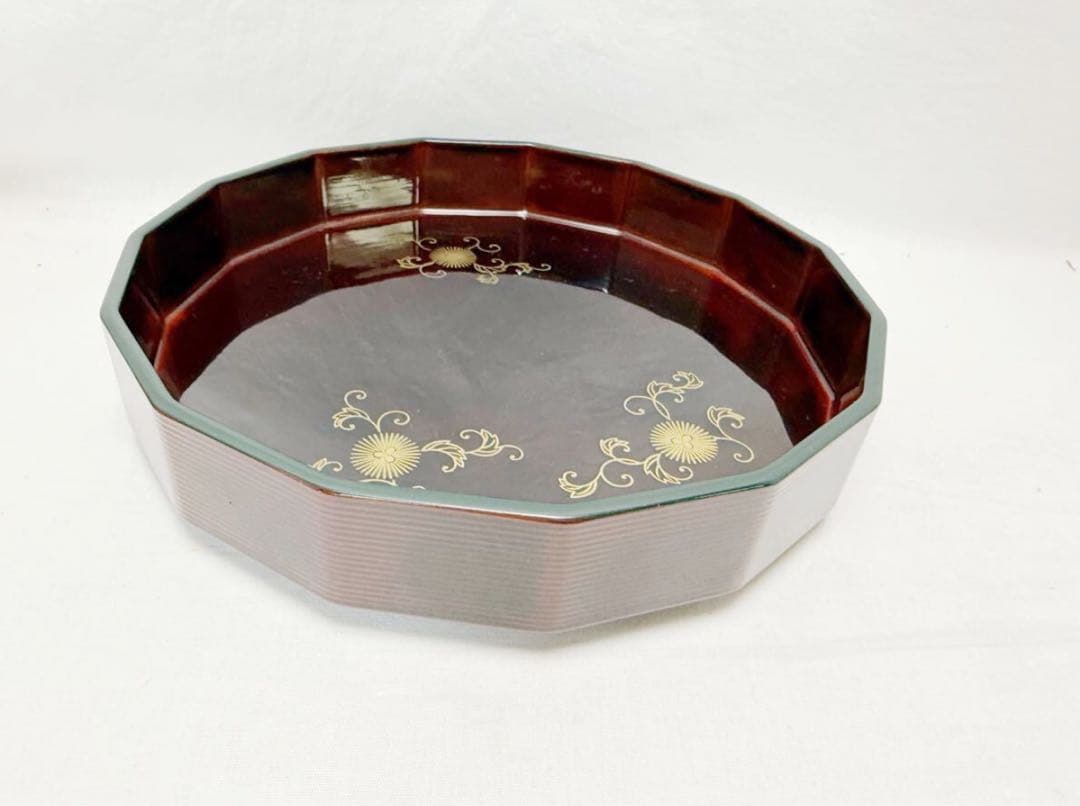 未使用 茶道具 豊斎作 鵬雲斎好 木製真塗 蒔絵付 松聲盆 干菓子器 十五角共箱