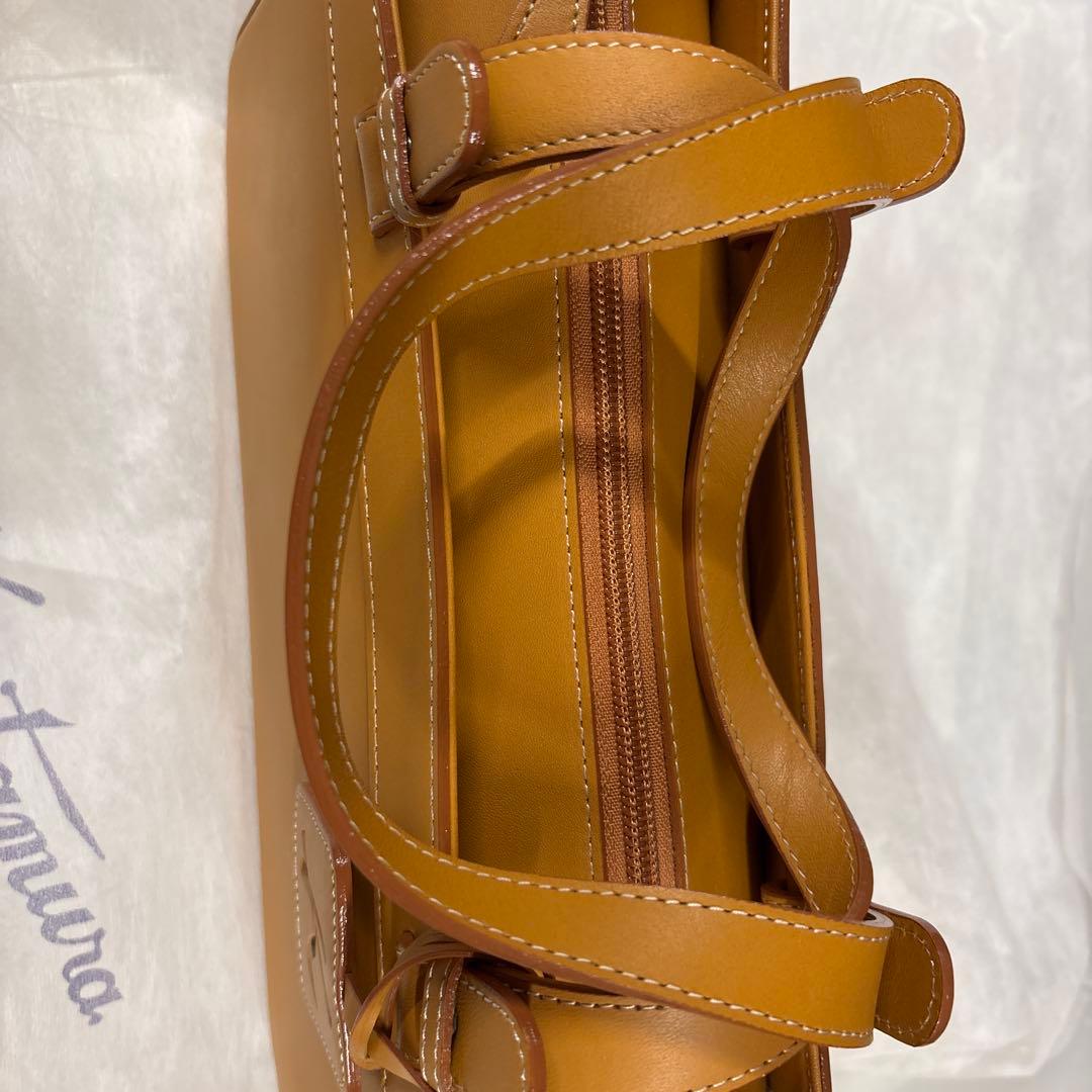 オレンジ レザートートバッグ 中型