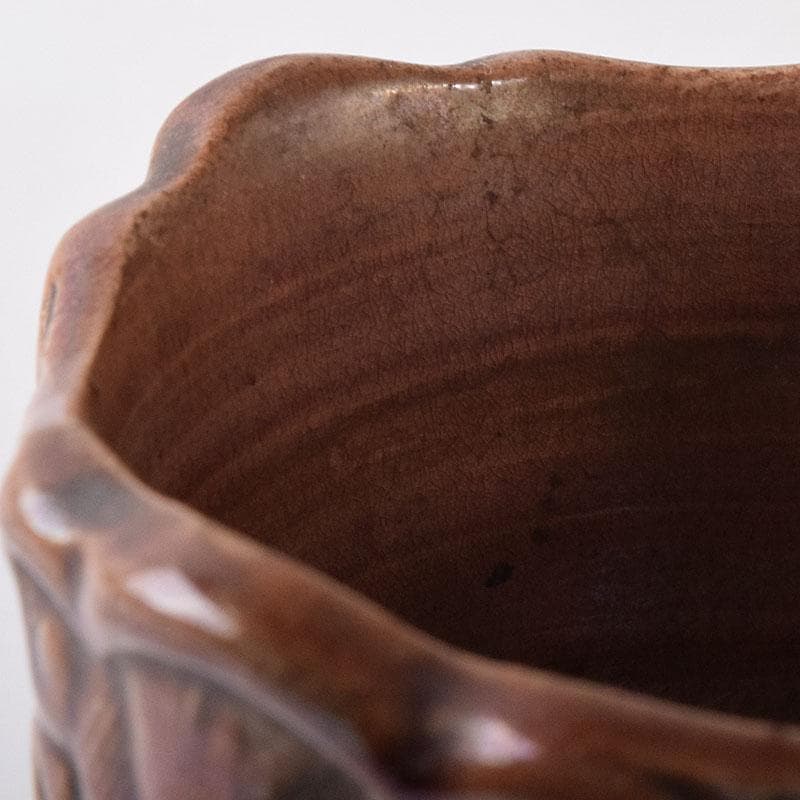 中国 紫交趾 花口酒盃 時代箱 C R8473