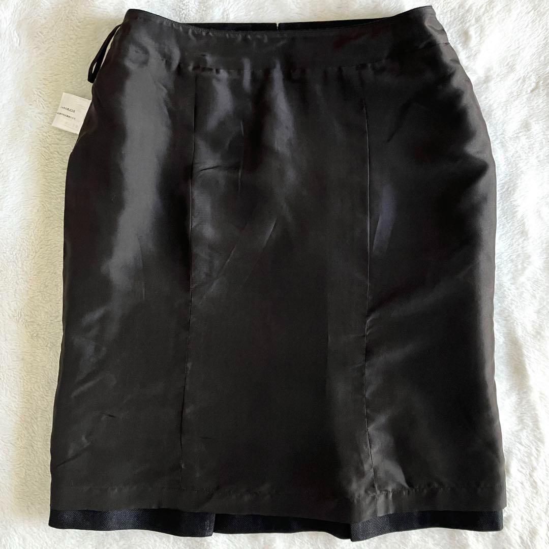 シャネル 05C リネンカシミヤ ココマーク膝丈スカート 38 チャコールグレー