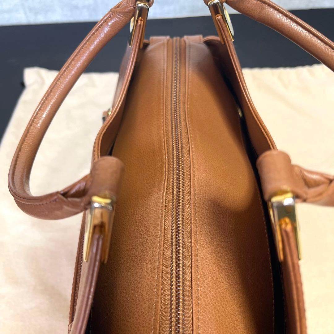 【HAMANO】濱野皮革工藝 キャメルブラウン レザー ゴールド金具ハンドバッグ