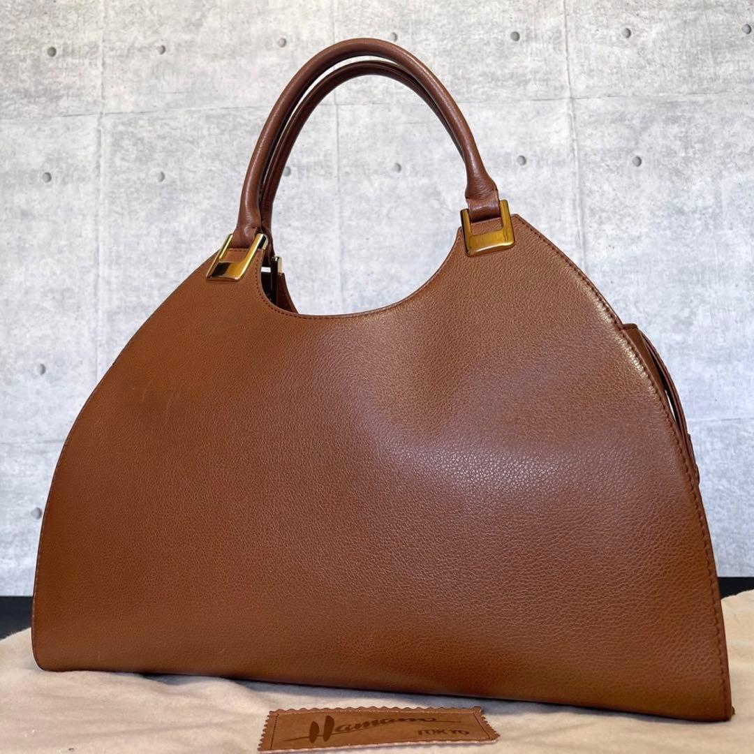 【HAMANO】濱野皮革工藝 キャメルブラウン レザー ゴールド金具ハンドバッグ