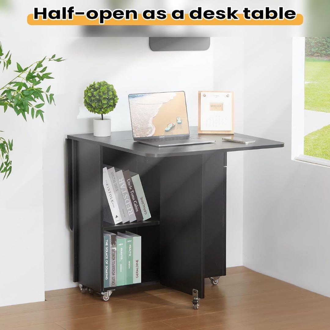 ダイニングテーブル 折りたたみ式 ドロップリーフダイニングテーブル 収納付き 黒