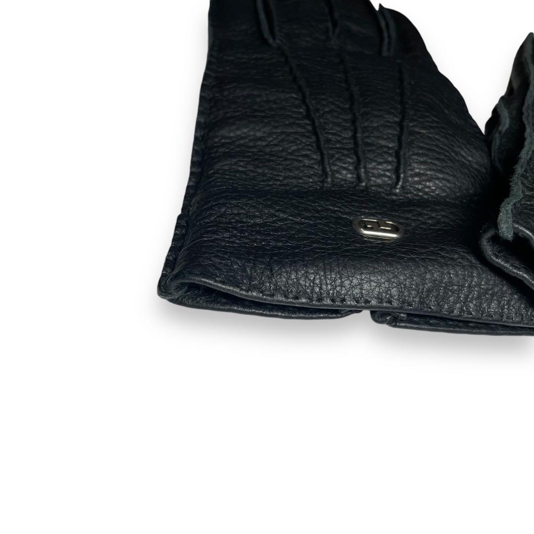 美品☆グッチ 手袋 インターロッキング 黒 鹿革 カシミヤ100% サイズ8.5