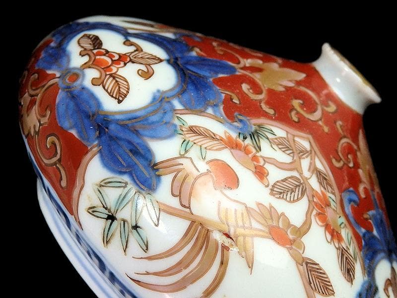 古伊万里　金襴手　花鳥紋に金唐草の図　油壷　D651AS-CHf