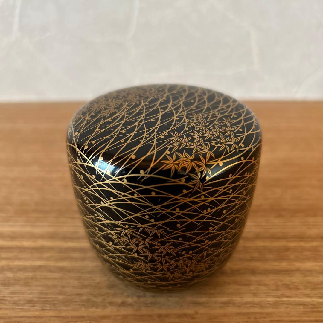 楢原長甫 笹露草蒔絵 黒棗 兼中斎書付 堀内宗完 茶道具