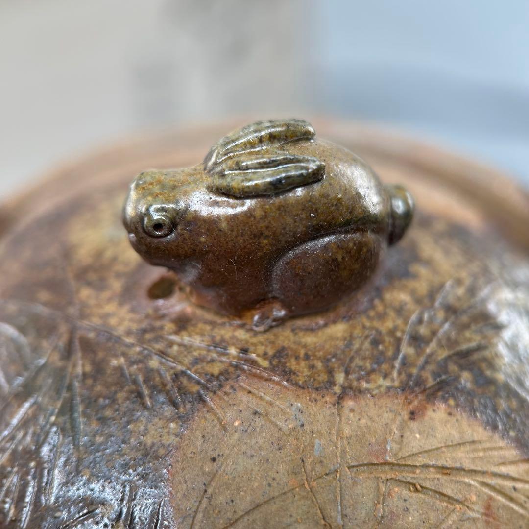 D佐藤苔助 備前焼宝瓶 うさぎ手捻り人気作者 急須共箱 共布 茶注 煎茶 茶道具