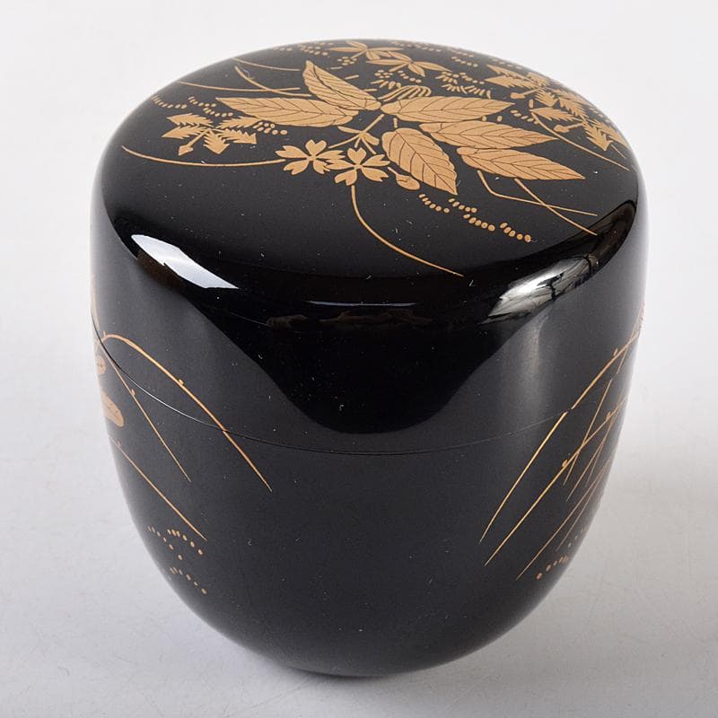 茶道具 前端春斎造 春草蒔絵 内銀溜 黒棗 建仁寺竹田益州極め箱 D