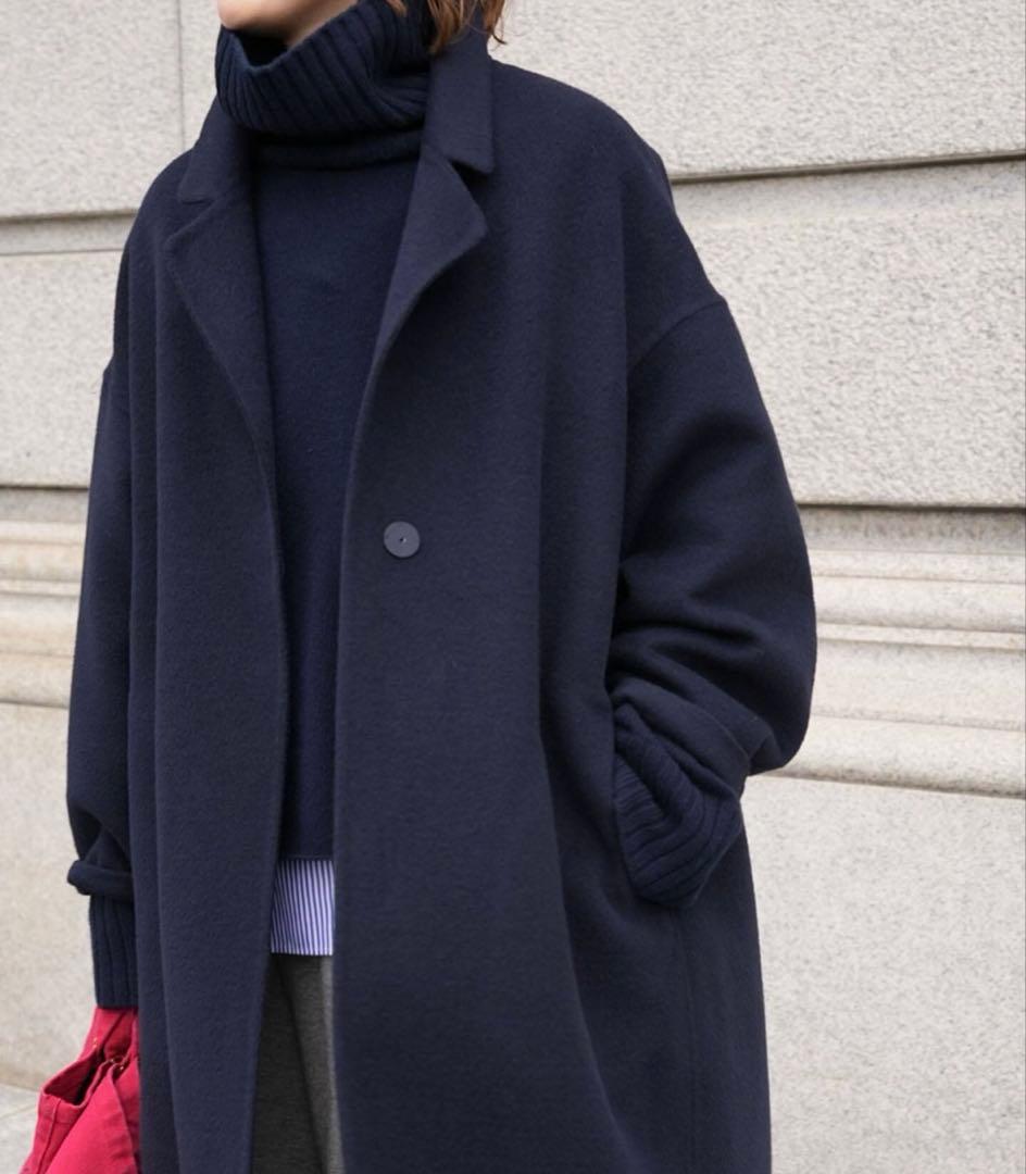 びすけ様専用☆未使用☆ウールアンゴラ リバーコート ネイビー 36