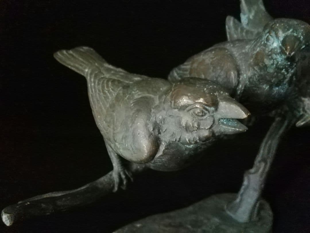 超レア逸品 枝に止まった3羽のスズメ ブロンズ W.ROBRA作 アール