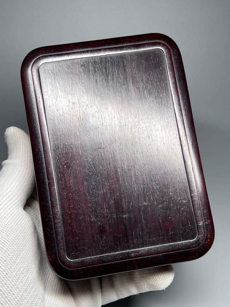 木製　小物入れ　紫檀　硯箱　瓢箪　浮き彫り　極細工　文房具　中国美術　香合　美品