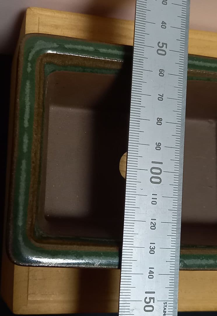 陶翠盆栽鉢 新品未使用品 緑釉薬 長方形