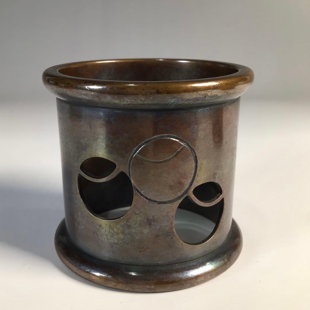 M338蓋置『銅製』『釜師名越弥五郎(昌次)造』『吹貫蓋置』共箱茶道具