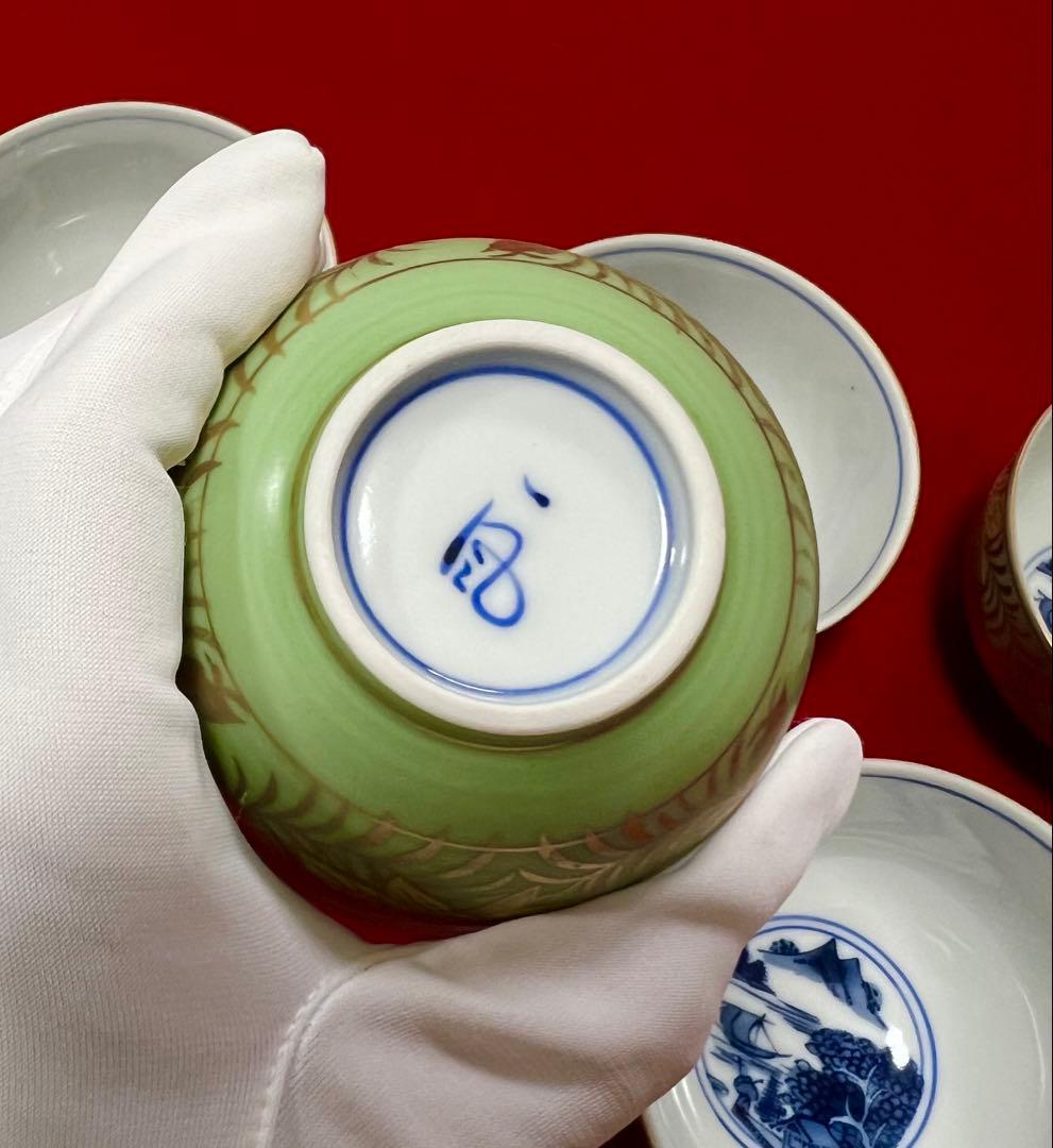 希少 金彩 清水焼 北本陶玉窯 三代暁雲【一風】作 茶碗5客