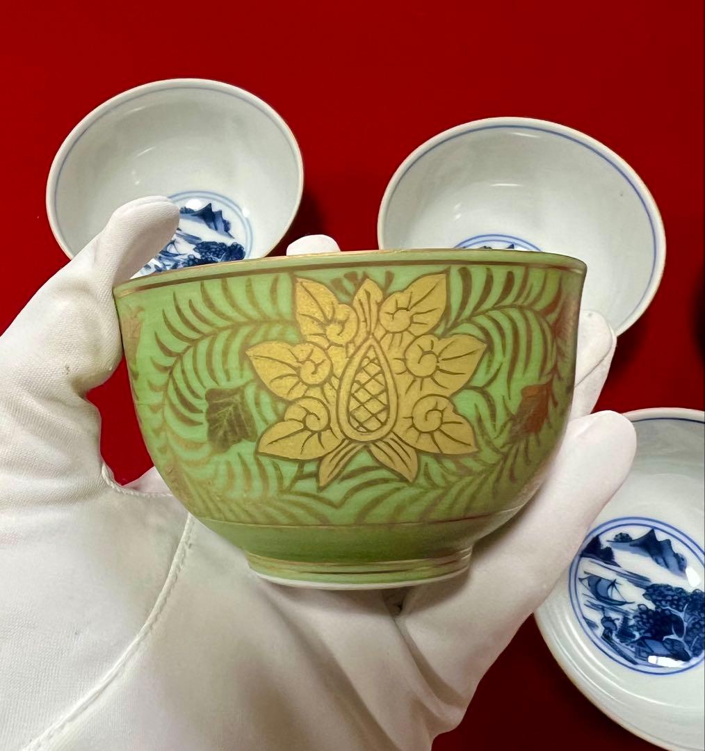 希少 金彩 清水焼 北本陶玉窯 三代暁雲【一風】作 茶碗5客