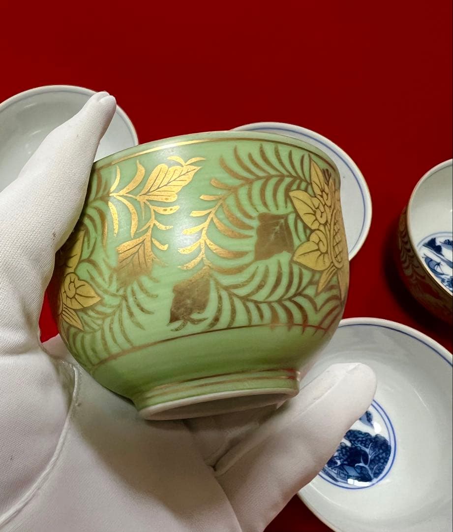 希少 金彩 清水焼 北本陶玉窯 三代暁雲【一風】作 茶碗5客