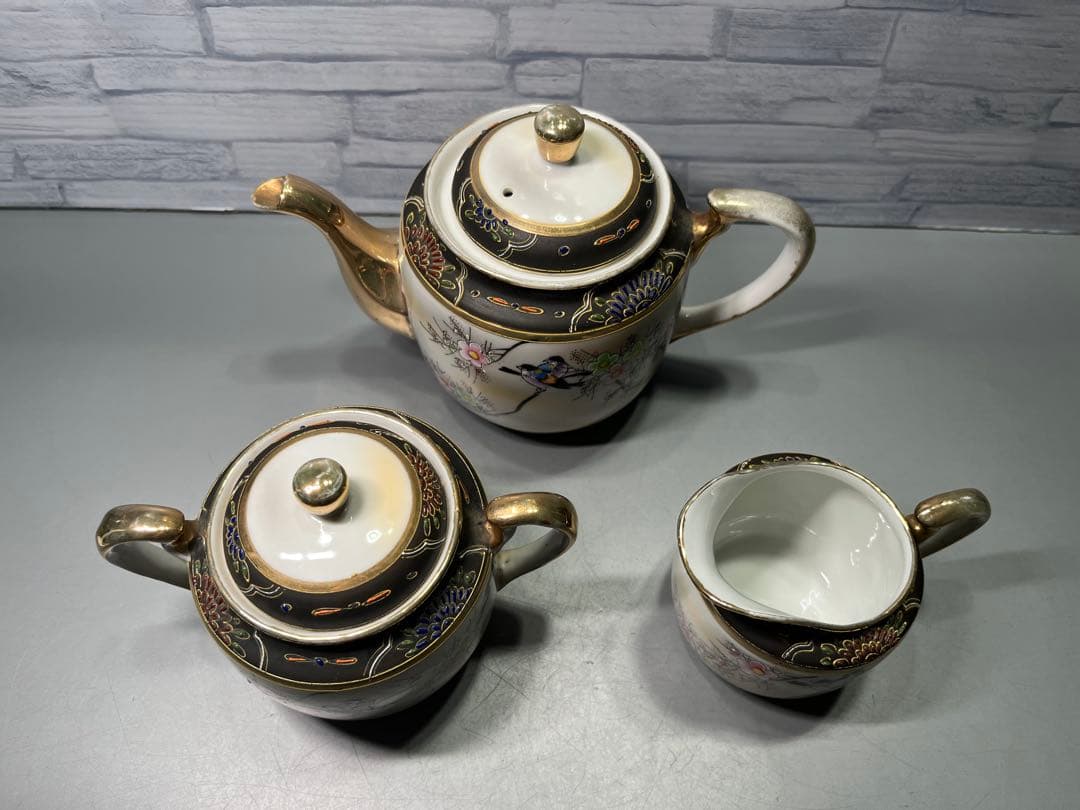 大正〜昭和初期　輸出向　九谷焼　ティーポット　シュガーポット　ミルクピッチャー