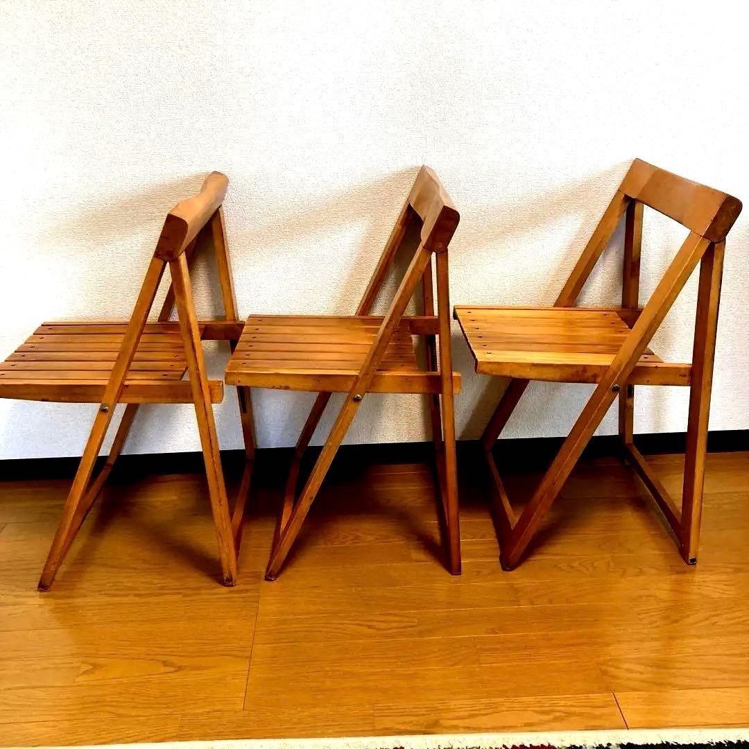 フォールディングチェア 折りたたみ椅子 木製 アンティーク4脚セット