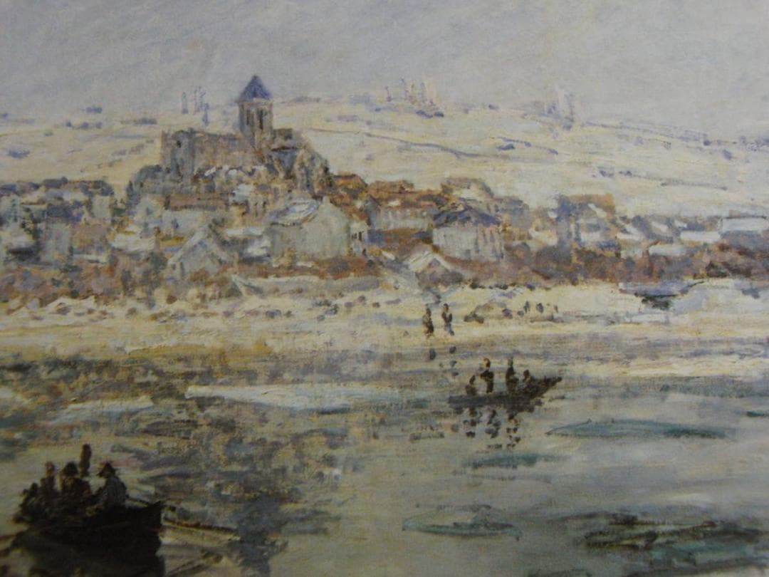 クロード・モネ、「Vetheuil in Winter」、希少大判画集・額装画