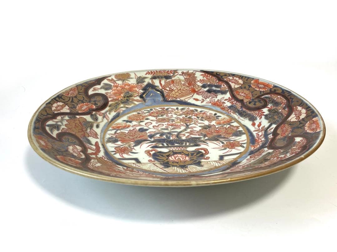 アンティーク 骨董 古伊万里 輸出伊万里 色絵 花瓶文 大皿 尺皿 飾り皿